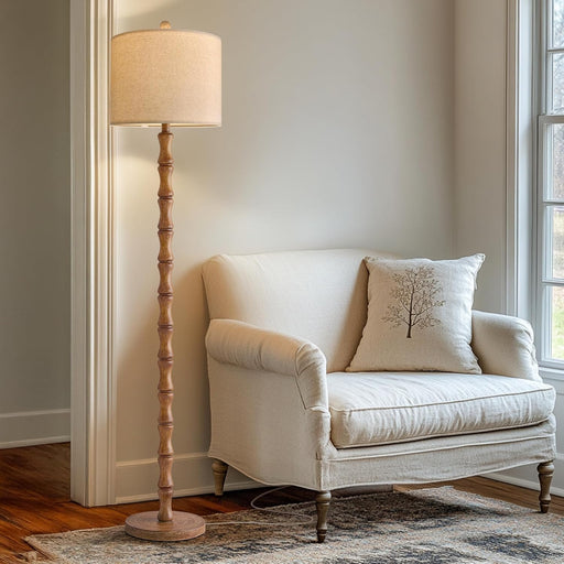 Rustic Floor Lamp 62Inch Walnut LinenTextured Shade
