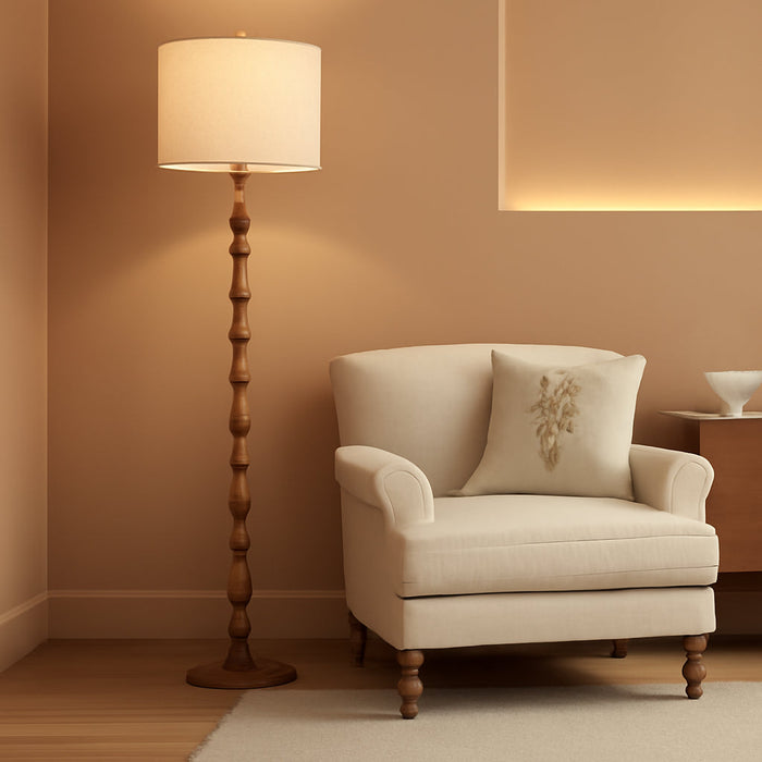 Rustic Floor Lamp 62Inch Walnut LinenTextured Shade