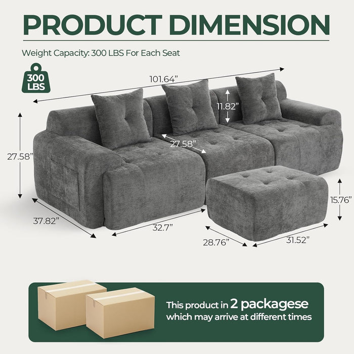 CharcoalGray 101Inch Modular Sectional Sofa With Ottoman