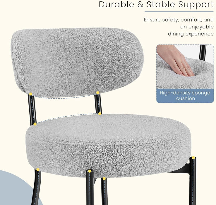 Dining Chairs Set of 2, Mid Century Modern Chair round Upholstered Curved Backrest, Kitchen Vanity Living Room Chairs with Black Metal Legs，Light Grey