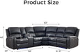 Power Reclining Sectional Sofa with LED Light, Faux Leather Sectional Couch for Living Room, Modern Corner Furniture Sets with 2 Recliner Seats, Cup Holders, Storage Console, Black