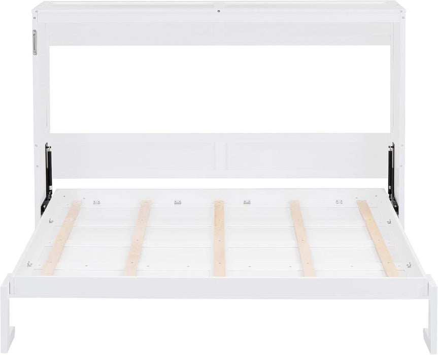 Modern Farmhouse Solid Wood Murphy Bed Chest, Wall Bed with Wood Slat Support/No Box Spring Needed/Space Saving/Queen,White