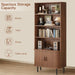 71" Tall Bookshelf with Cabinet, 5 Tier Fluted Bookcase Walnut | with Sliding Door, Adjustable Display Shelf, Free Standing Cube Storage Organizer, Wood Shelving Unit Living Room & Office