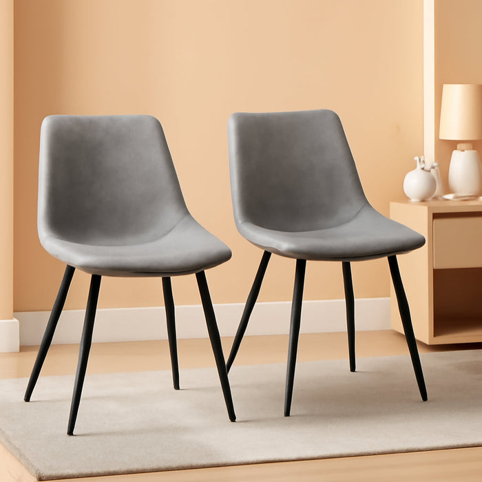 Dining Chairs Set of 2 Modern Upholstered Dining Room Chairs Faux Leather Mid Century Kitchen Chairs with Metal Legs for Dining Room Kitchen, Grey