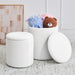 Round Set of 2 Ottoman with Storage, Boucle Storage Ottoman Foot Stool, Soft Teddy Upholstered Small Vanity Stool, Ottomans Coffee Table Padded Seat Foot Rest for Living Room Bedroom, White