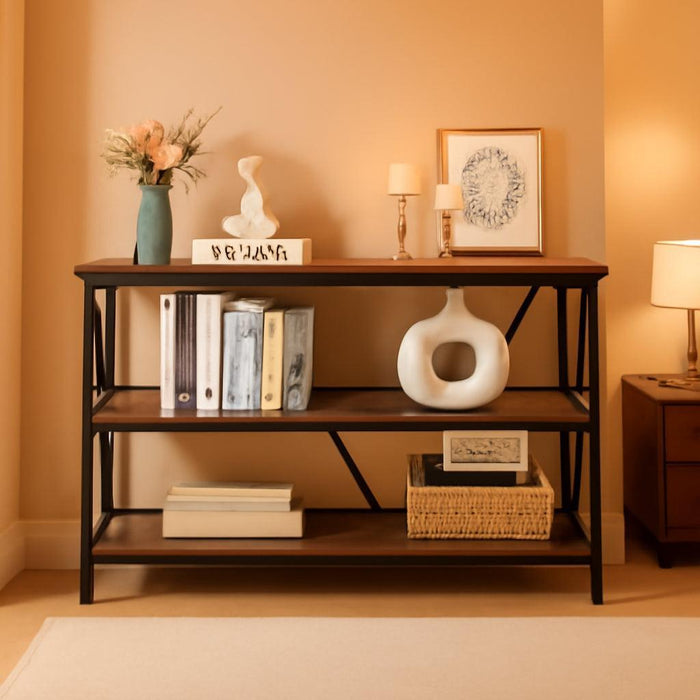 Entryway Console Table, Rustic Console Table with Wide Storage, Industrial Foyer for Entryway with 3-Tier Open Shelves, Entry Tables for Living Room, Hallway, Brown, 47 Inch