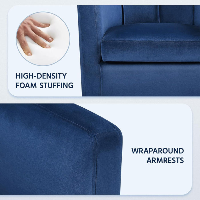 Deluxe Blue Velvet Upholstered Barrel Armchair Set