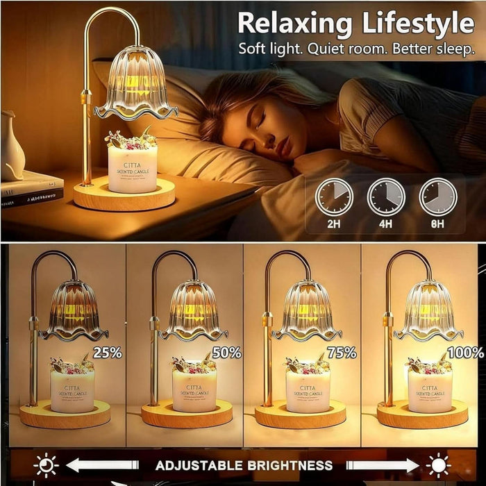 Crystal Candle Warmer Lamp with Timer & Dimmable Light, Wall Mount Option，Adjustable Height Wax Melt Warmer for Jar Candles – Amber Gold | New Upgraded Home Decor Gift for Women/Mom/Birthday