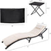 Patio Chaise Lounge Sets Outdoor Rattan Adjustable Back 3 Pieces Cushioned Patio Folding Chaise Lounge with Folding Table (Beige)