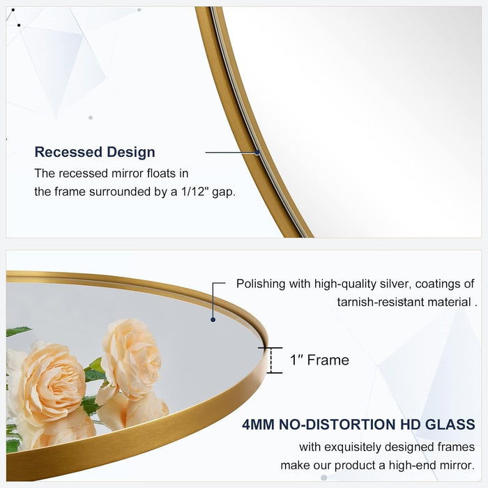 Gold round Mirror, 36’’ Brushed Gold Circle Bathroom Mirrors in Stainless Steel Metal Frame 1" Deep Set Design