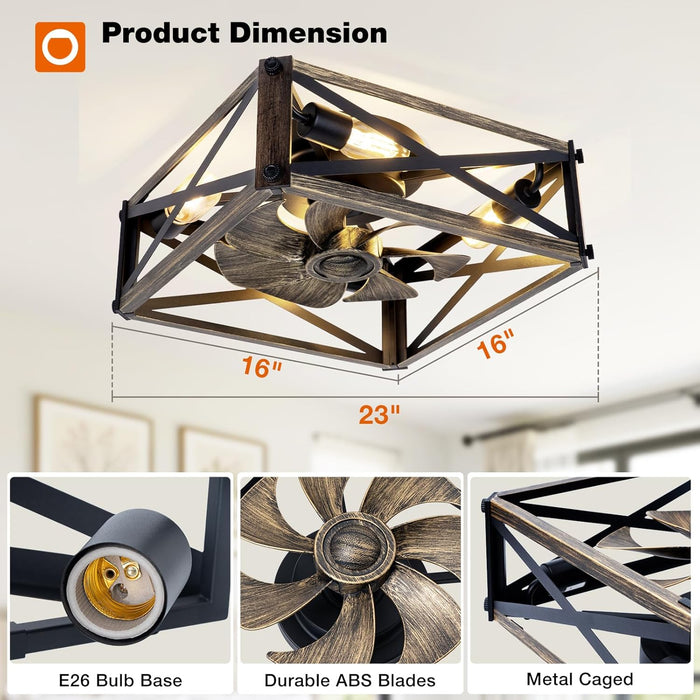 16-Inch Square Caged Ceiling-Mount Fan With Remote