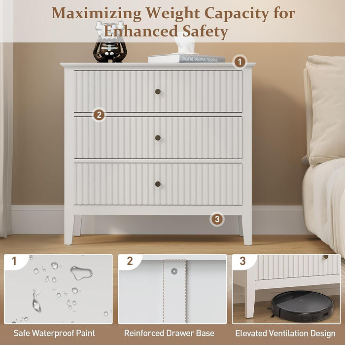 Large White 3 Drawer Dresser, Painted 30 Inch Tall Wood Nightstand with Storage, Wide Modern Chest of Drawers with Ball Bearing Slide for Bedroom Hallway Living Room Entryway Office