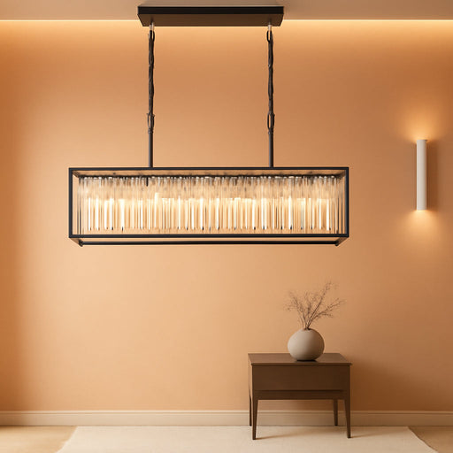 Black Rectangle Crystal Chandelier 51 Inches Industrial