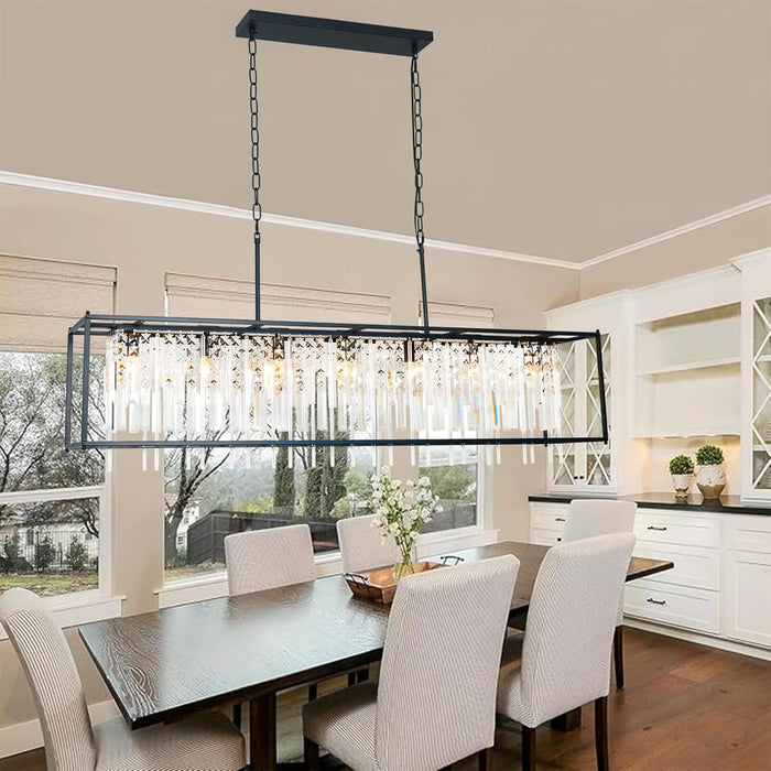 Black Rectangle Crystal Chandelier 51 Inches Industrial