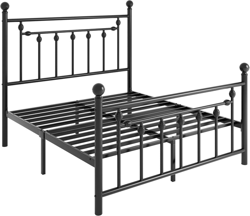 14" Queen Size Metal Platform Bed Frame/Victorian Headboard and Footboard/Steel Slats Mattress Foundation for Storage/No Box Spring Needed/Noise Free/Black