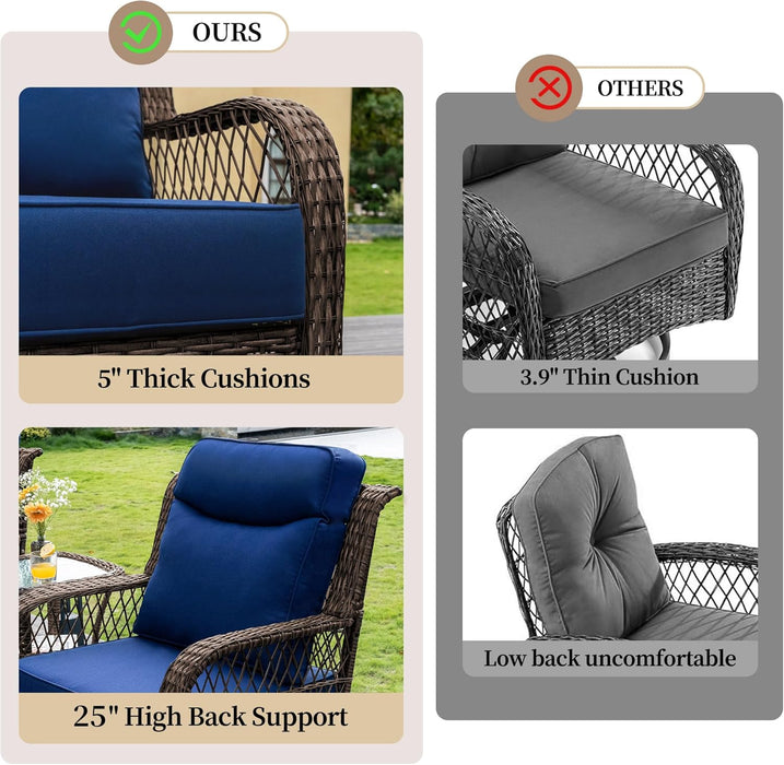3 Pieces Outdoor Swivel Rocker Chairs with Rattan Side Table
