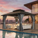 12'X14' Hardtop Gazebo, Permanent Patio Pavilion with Breathable Netting and Privacy Curtain for Dining Party, Grey