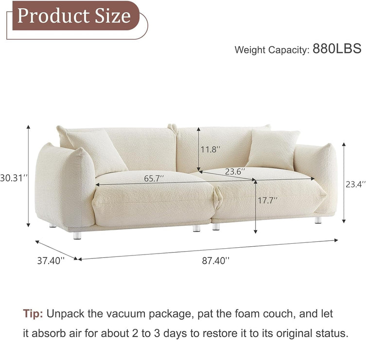 Sherpa Plush 87Inches SnowWhite Upholstered DeepSeat Sofa
