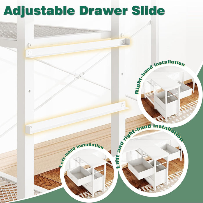 2 Person Desk & L Shaped Desk, 76.4'' Home Office Desk with 4 Drawers & Outlet, Corner Computer Desk with Metal Wire Shelf, Adjustable Drawer Orientation & Desk Shape for All Space, Brown