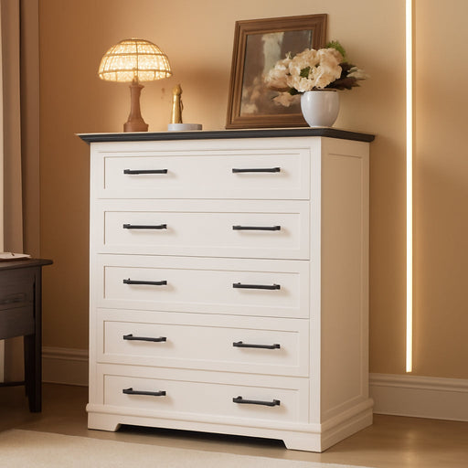 Tall Dresser Five Drawers Farmhouse White Distressed