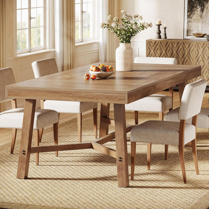 70.9-Inch Dining Table for 6-8, Large Farmhouse Kitchen Table with Reinforced Metal Legs for Kitchen & Dining & Living Room, Natural