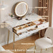 Vanity Desk with Mirror and Lights| 39" Beige Modern Makeup Vanity Set with Drawers & Adjustable Chair| White and Gold Dressing Table for Small Spaces & Bedroom