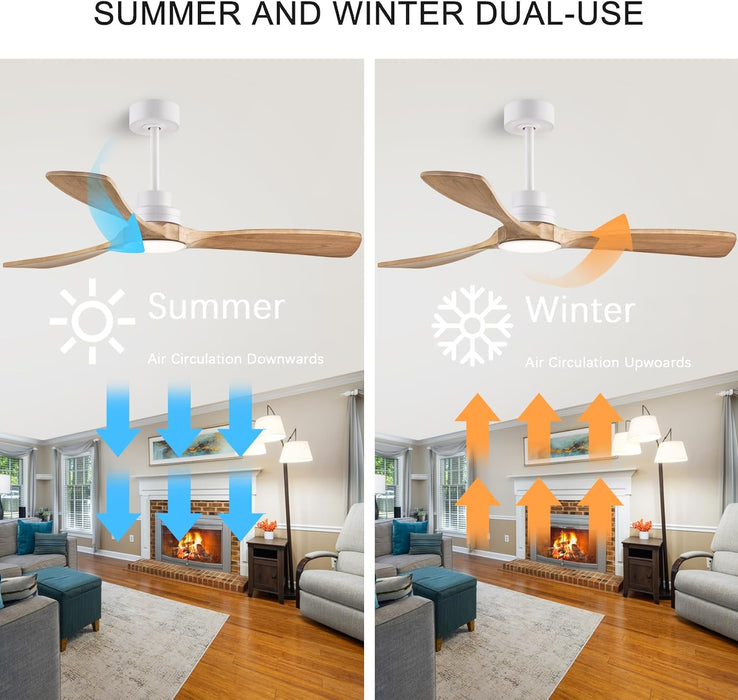 52" Wood Ceiling Fan with Light with Remote Control Ceiling Fan with 3 Wood Blades, Solid Wood Ceiling Fan Indoor Outdoor for Dining Room, Living Room, Office, Farmhouse Etc.…