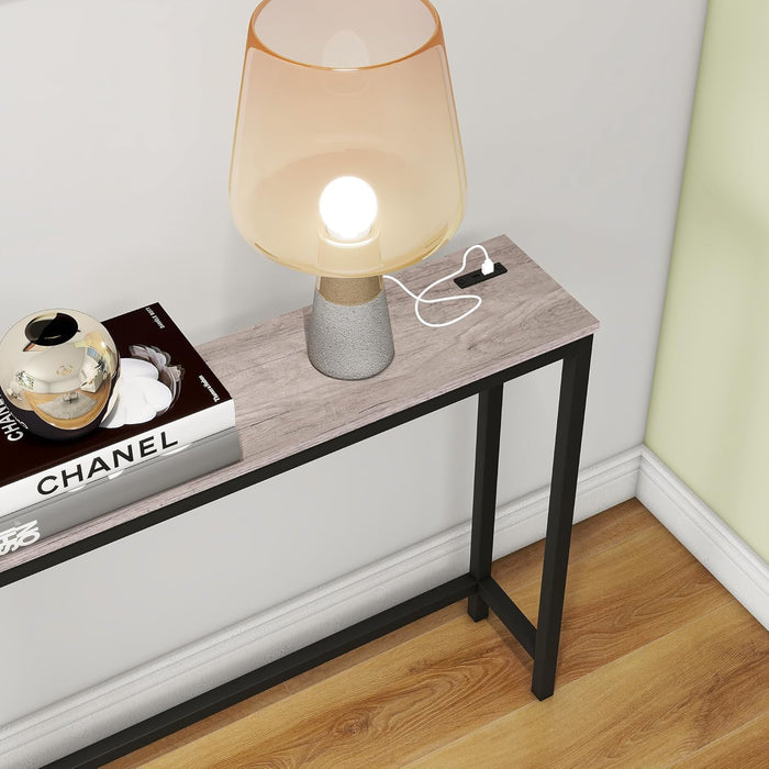 Sofa Tables Console Table with USB Ports,Behind Couch Table with Oulets & USB Ports,Narrow Entryway Table, Skinny Hallway Tables,Grey