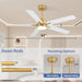 52'' Ceiling Fan with Lights and Remote, Low Profile Modern Ceiling Fan Gold, 6 Speed, Reversible, 3000K-6000K LED, Quiet DC Motor Ceiling Fans for Indoor Outdoor Bedroom Living Room
