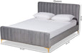 Nami Modern Contemporary Glam and Luxe Light Grey Velvet Fabric Upholstered and Gold Finished Queen Size Platform Bed
