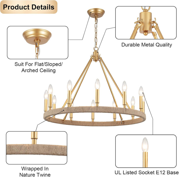 Gold Wagon Wheel Chandelier Farmhouse Ceiling Fixture
