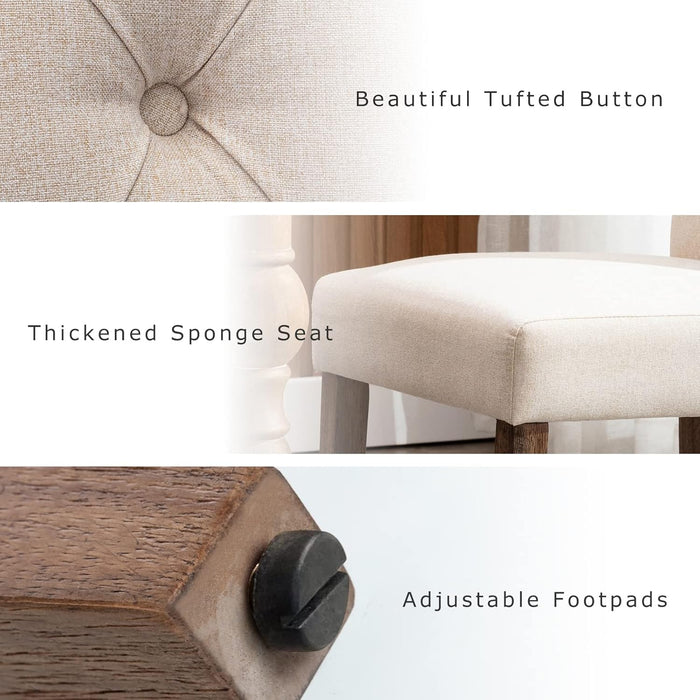 Button Tufted Dining Chairs Set of 6, Accent Parsons Diner Chair Upholstered Fabric Dining Room Chairs Stylish Kitchen Chairs with Solid Wood Legs and Padded Seat - Dark Beige