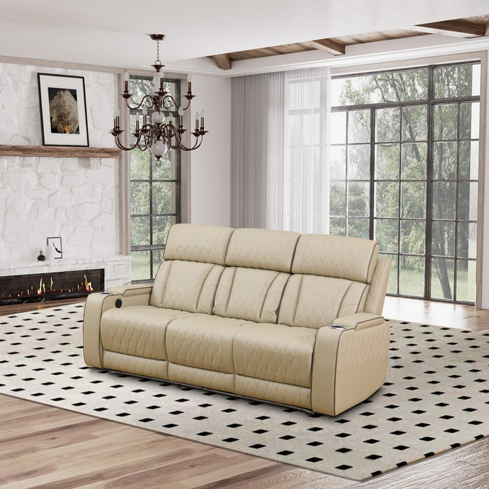 Power Reclining Sofa Set, Living Room Furniture Set with USB Ports, Leather Recliner Couches Set for Living Room/Apartment/Office/Home Theather (Khaki, Sofa+Loveseat+Chair)