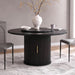 55" Fluted round Dining Table for 4-6, Mid-Century Modern Kitchen Table with Rotating Tray, 2-Tier Storage Shelf, Wood Sliding Doors and Pedestal Base, Black