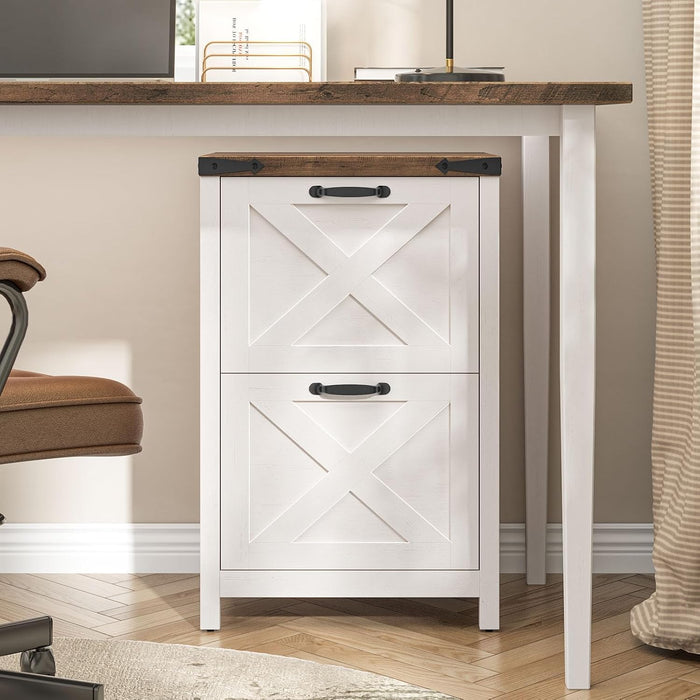 Two Drawer Farmhouse Vertical Filing Cabinet White