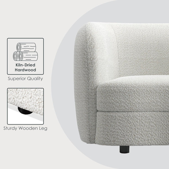 Nimiane Modern Boucle 3 Piece Sofa Set with Curved Arms and Wooden Legs, Accent Furniture Sets for Living Room, Home Office, Bedroom, Lounge, Off-White