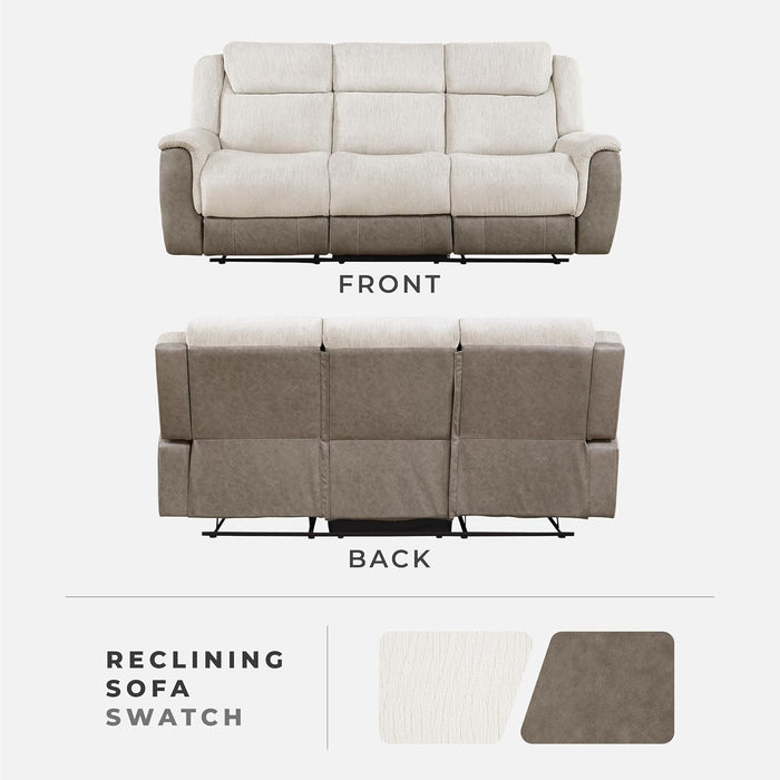 Mnul Reclining Sof for Living Room, Chenille Upholstery Double Recliner Couch Sof, Home Theter Seting, Wll Hugger, Pdded Hedrest, Required ssembly, Two-Tone Beige