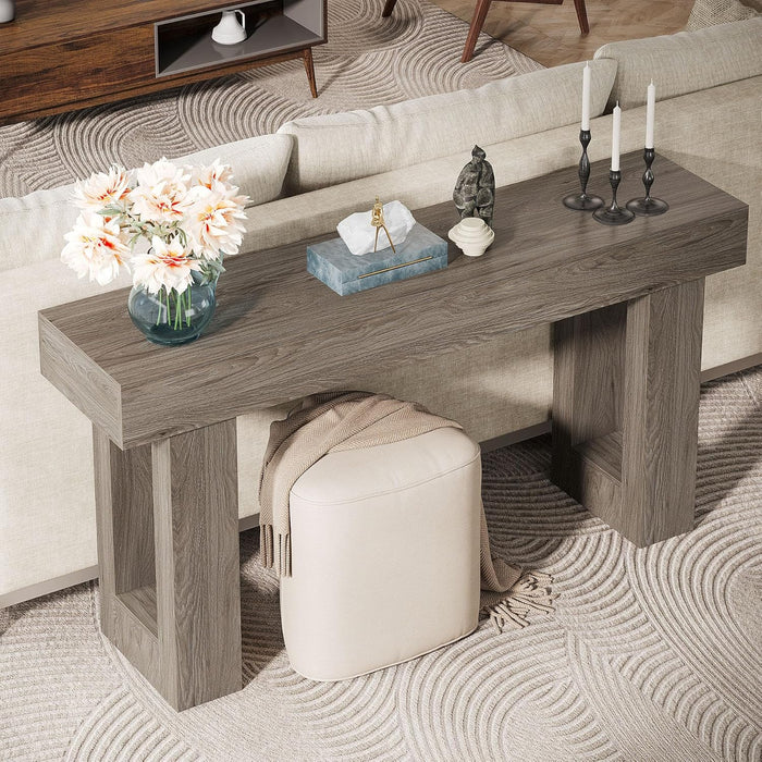 63-Inch Long Console Table, Wooden Rectangular Sofa Table behind the Couch, Farmhouse Entryway Table for Entrance, Hallway, Living Room (Grey)