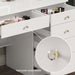 5-Drawers White Makeup Vanity Sets Dressing Table Sets with LED Dimmable Mirror, Stool and 3-Tier Storage Shelves