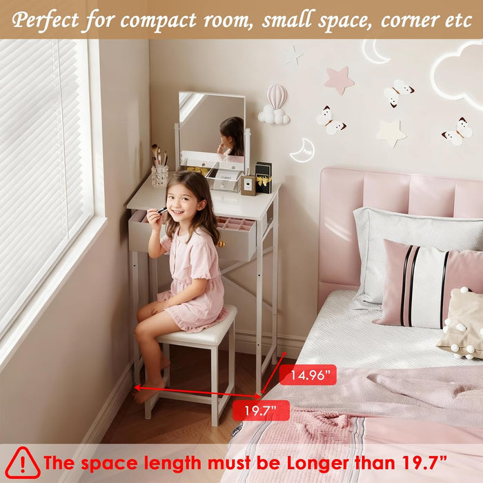 White Contemporary Vanity Desk Featuring Deluxe Mirror
