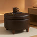 round Leatherette Storage Ottoman with Lid, Chocolate Brown Large