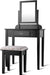 Vanity Dressing Table Stool Set, for Bedroom Vanities Furniture with Large 360° Rotating Makeup Mirror Solid Wood Legs Padded Linen Fabric Bench, Vanity Tables with Drawers, Black（1 Drawer）