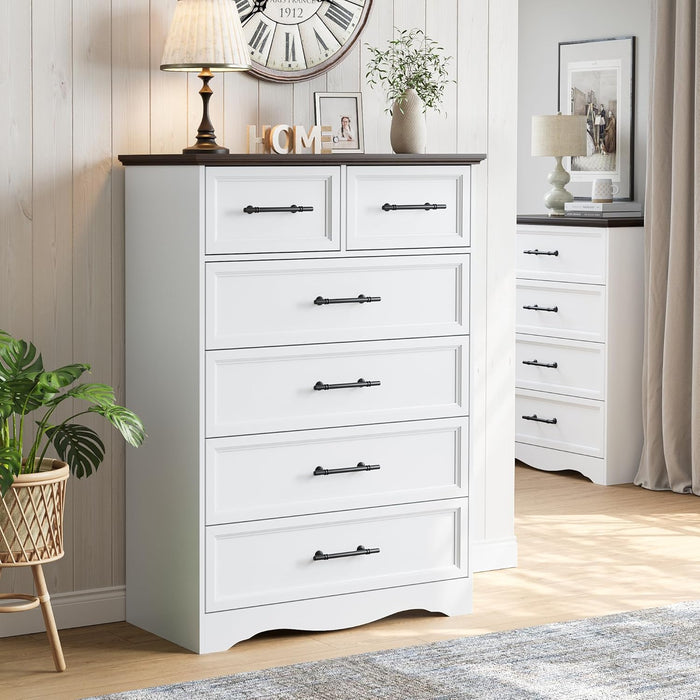 White 6 Drawers Dresser for Bedroom, 44" Tall Modern Dresser & Chest of Drawers with Brushed Metal Handle, Wood Closet Organizers and Storage Cabinet for Bedroom, Living Room