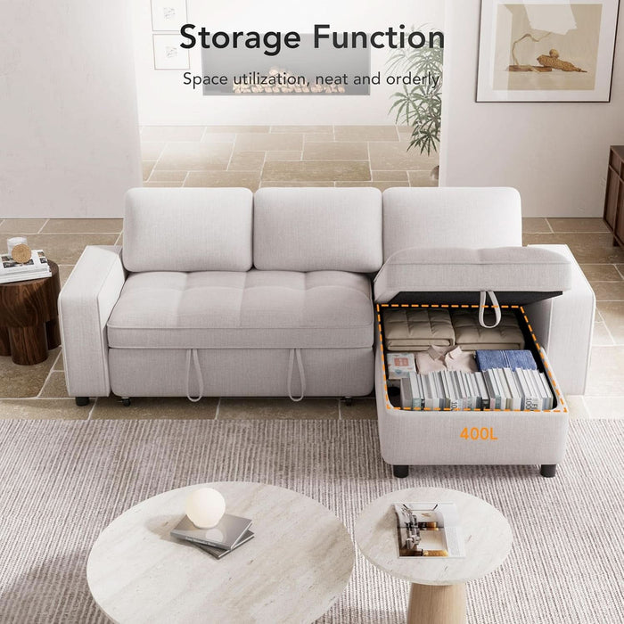 81" Sectional Sleeper Sofa with Pull Out Bed, L Shaped Sleeper Sofa, Pull Out Couch with Reclining Backrest, Reversible Storage Chaise, USB Ports, Tool-Free Assembly, Chenille Beige