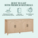Sasha 4-Door Reeded Sideboard Buffet with Cord Management, 60 Inch, Coastal Oak
