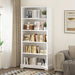 5-Tier Wooden Book Shelf, 65"H × 31.5"W × 9.9“D Bookshelf with Storage, Floor-Standing Display Bookcase, Farmhouse Style Bookshelf with Arched Base, Suitable for Living Room, Study, Office, White