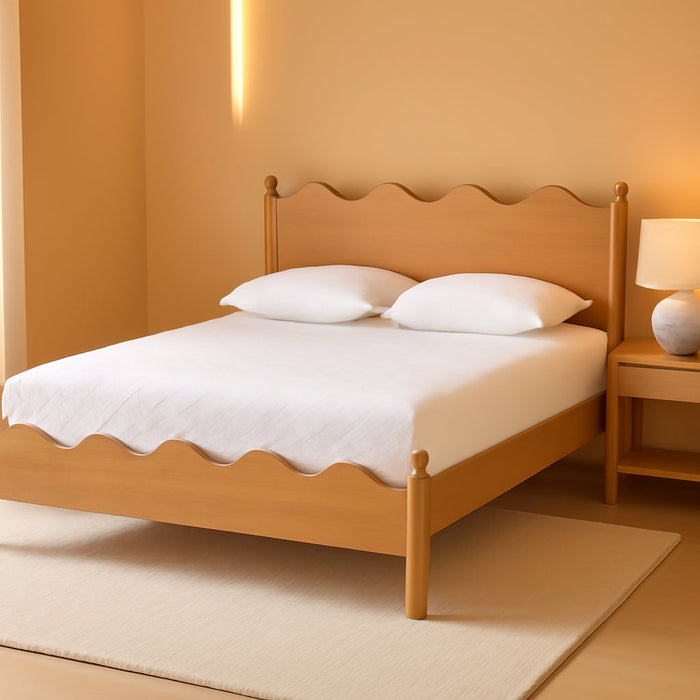 Malaya Modern Oak Brown Wood Queen Platform Bed with Scalloped Edges