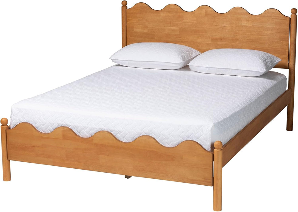 Malaya Modern Oak Brown Wood Queen Platform Bed with Scalloped Edges