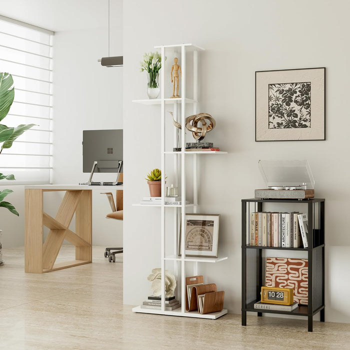 White 6-Tier Corner Bookshelf Slim 9.45x20.8x62.2In