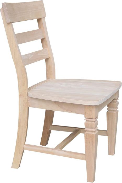 Set of Two Java Dining Chairs Seats 225Lbs Wt Capacity, Solid Real Wood, Sturdy Parawood, 19.7"W X 22"D X 36.6"H, DIY, Paint/Stain Ready, Unfinished